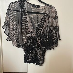 Zara Woman Black and White Patterned Blouse